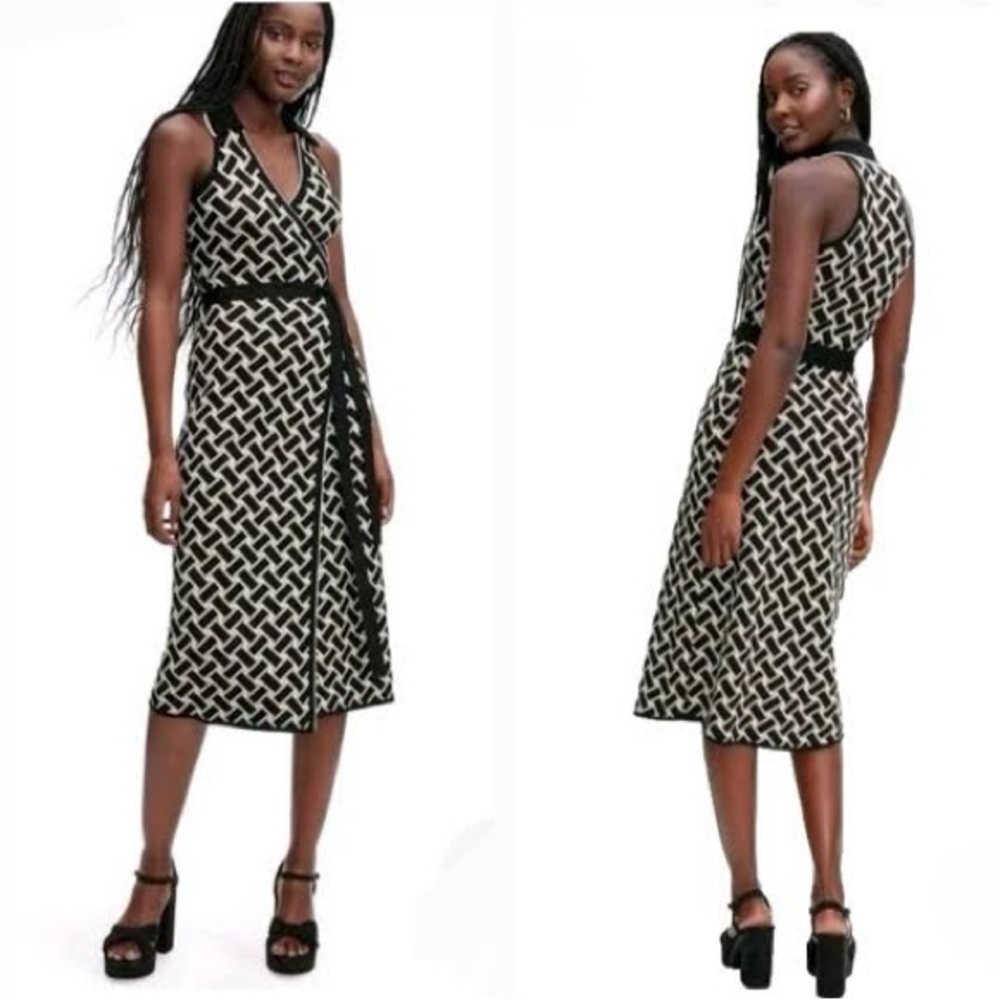 Diane von Furstenberg Women's Collared Sleeveless Midi Wrap Dress Size XXS